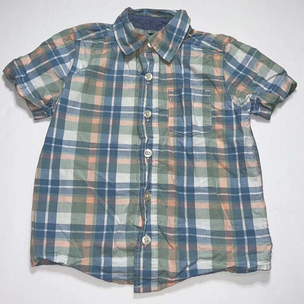 OshKosh B'gosh Toddler Boys‎ Plaid Short Sleeve Button Up Shirt Size 3T